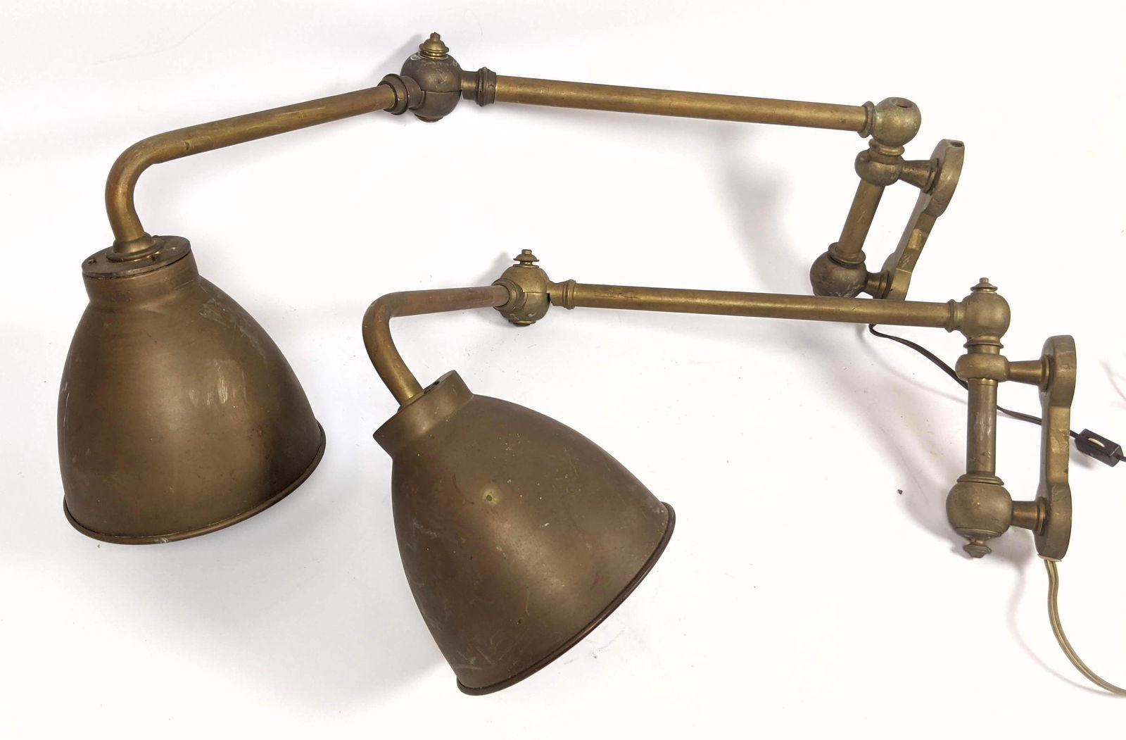 Pair Vintage Brass Swing Arm Industrial Lamps. Wall mou (1 of 17)
