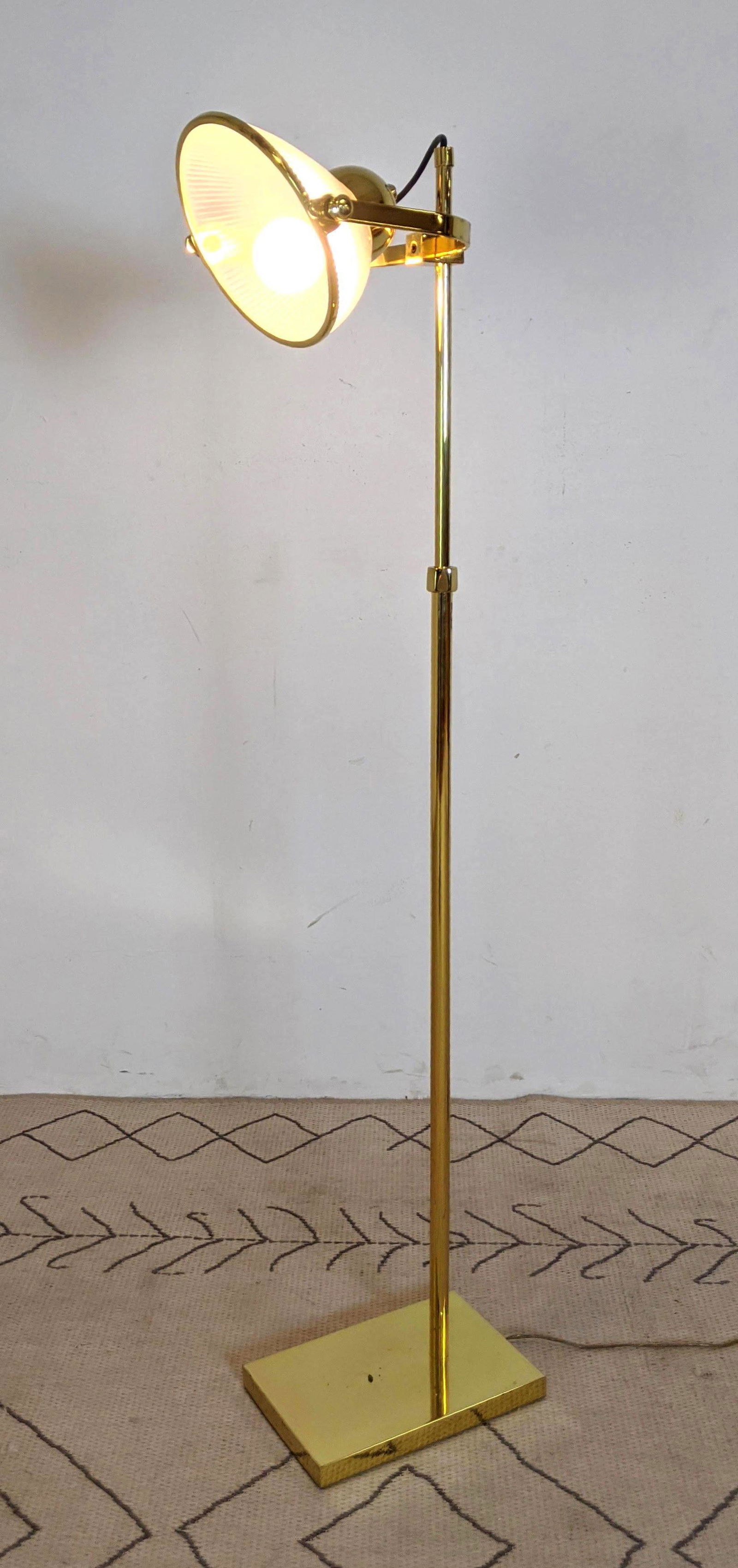 Brass and Glass Floor Lamp with Adjustable Shade. (1 of 16)