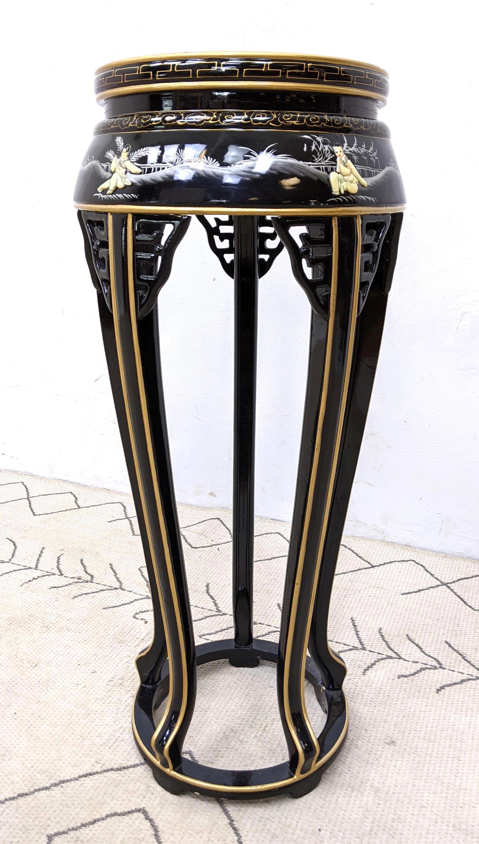 Asian Style Black Lacquer Fern Stand Pedestal Table. Pa (1 of 10)