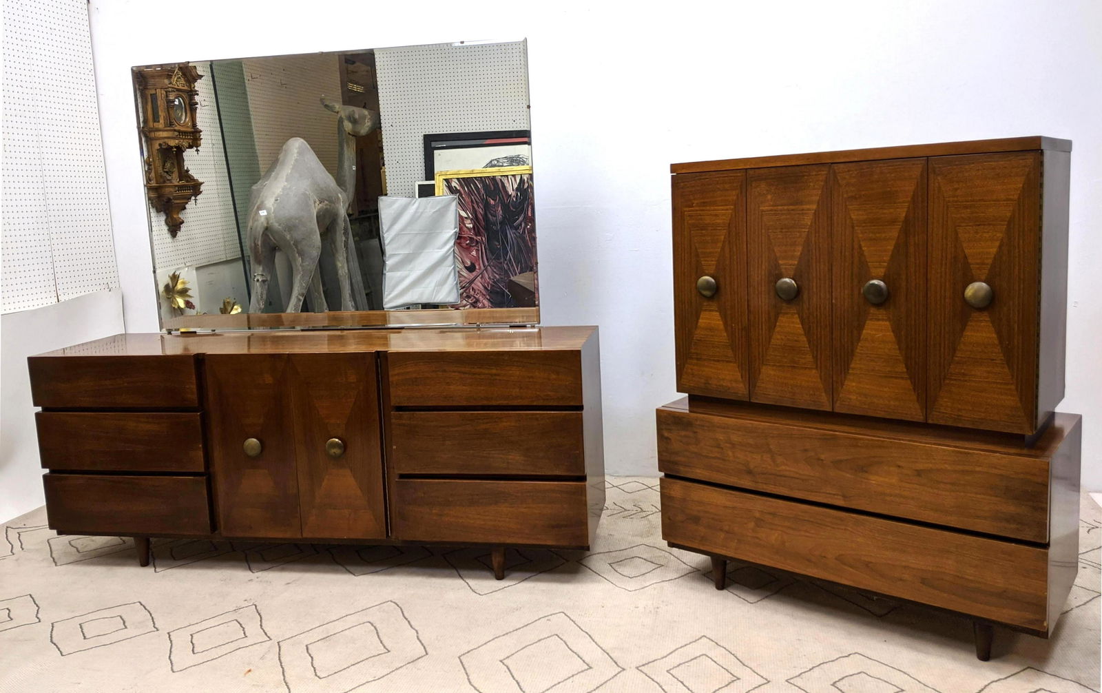 3pc American Modern Walnut Bedroom Dressers. Matched Ve (1 of 17)