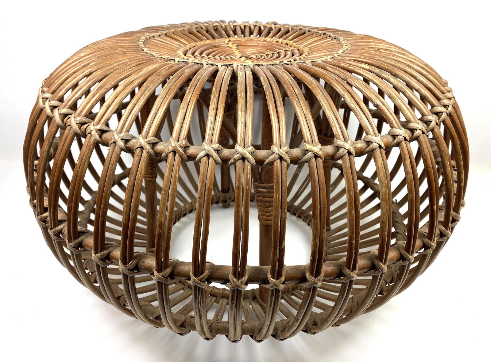 FRANCO ALBINI Woven Rattan Pouf Stool Ottoman. Double r (1 of 10)