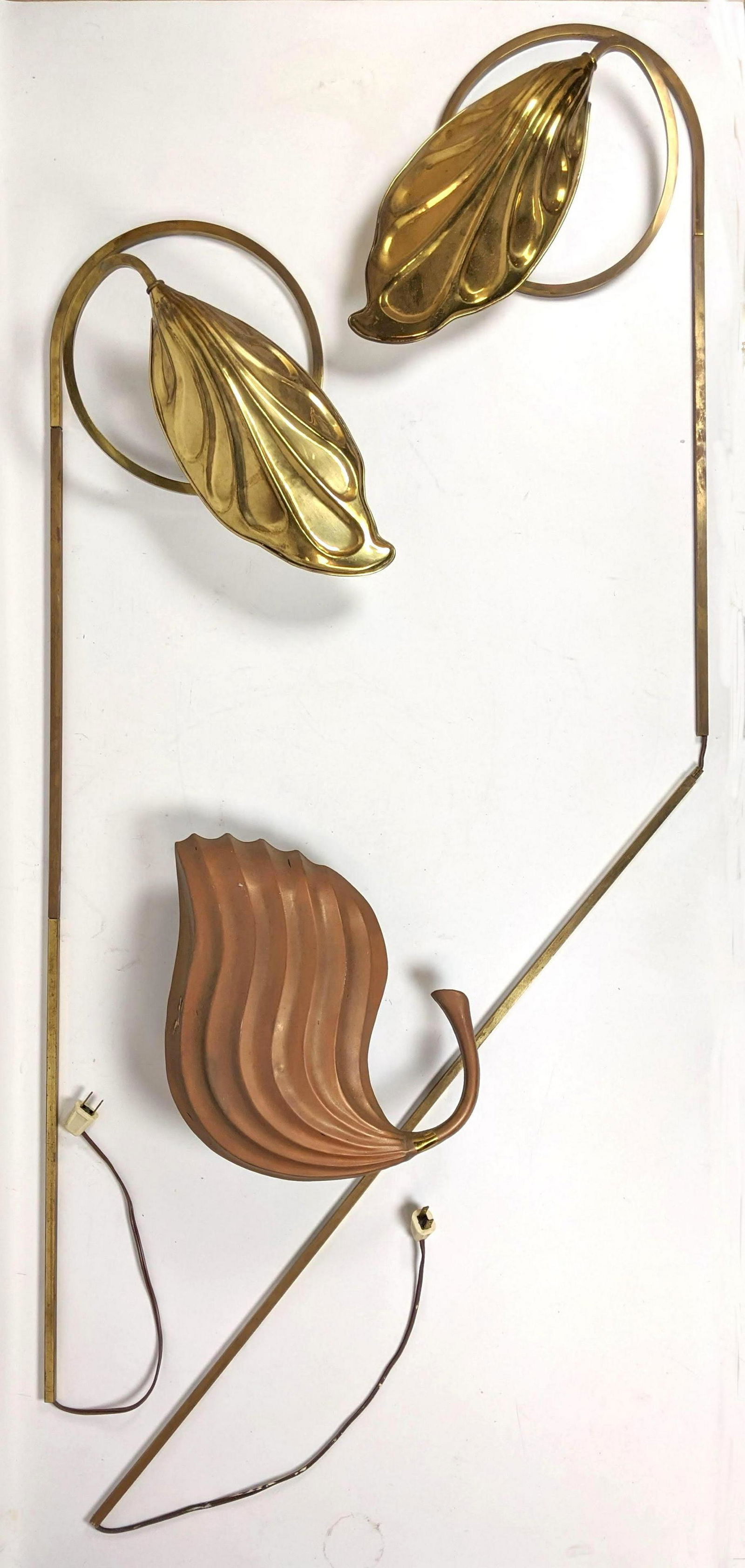 3pcs: 2 CHAPMAN Brass leaf wall sconces. 1 unsigned sma (1 of 19)