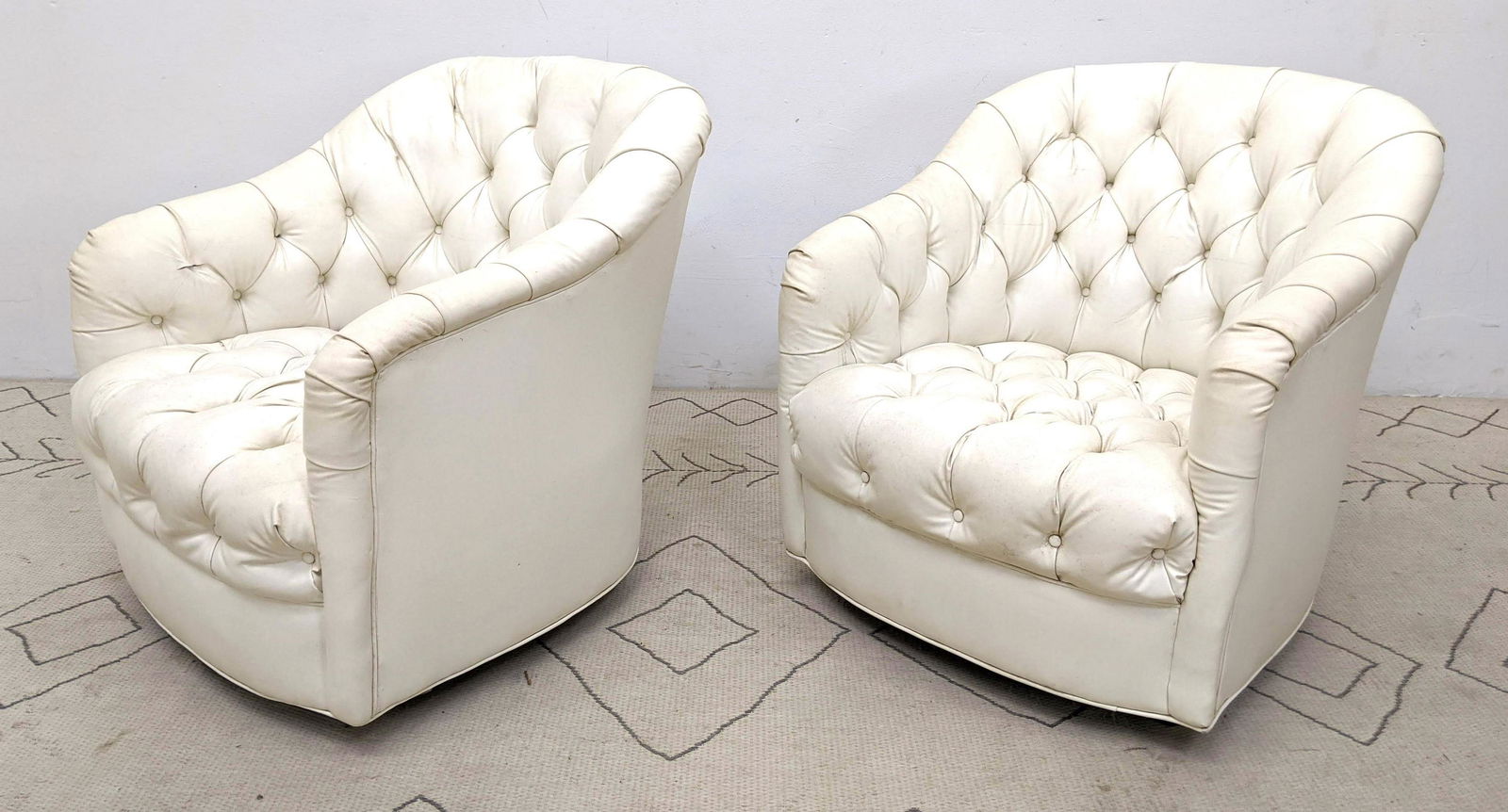 Pr White Tufted Lounge Chairs.  Ward Bennett style (1 of 11)
