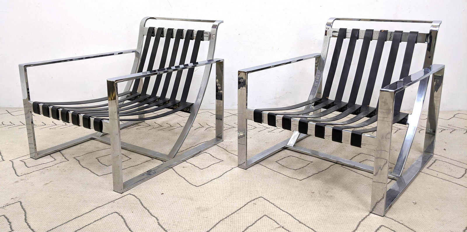 Pr Mid Century Modern Chrome, Leather Lounge Chairs. Wi (1 of 11)