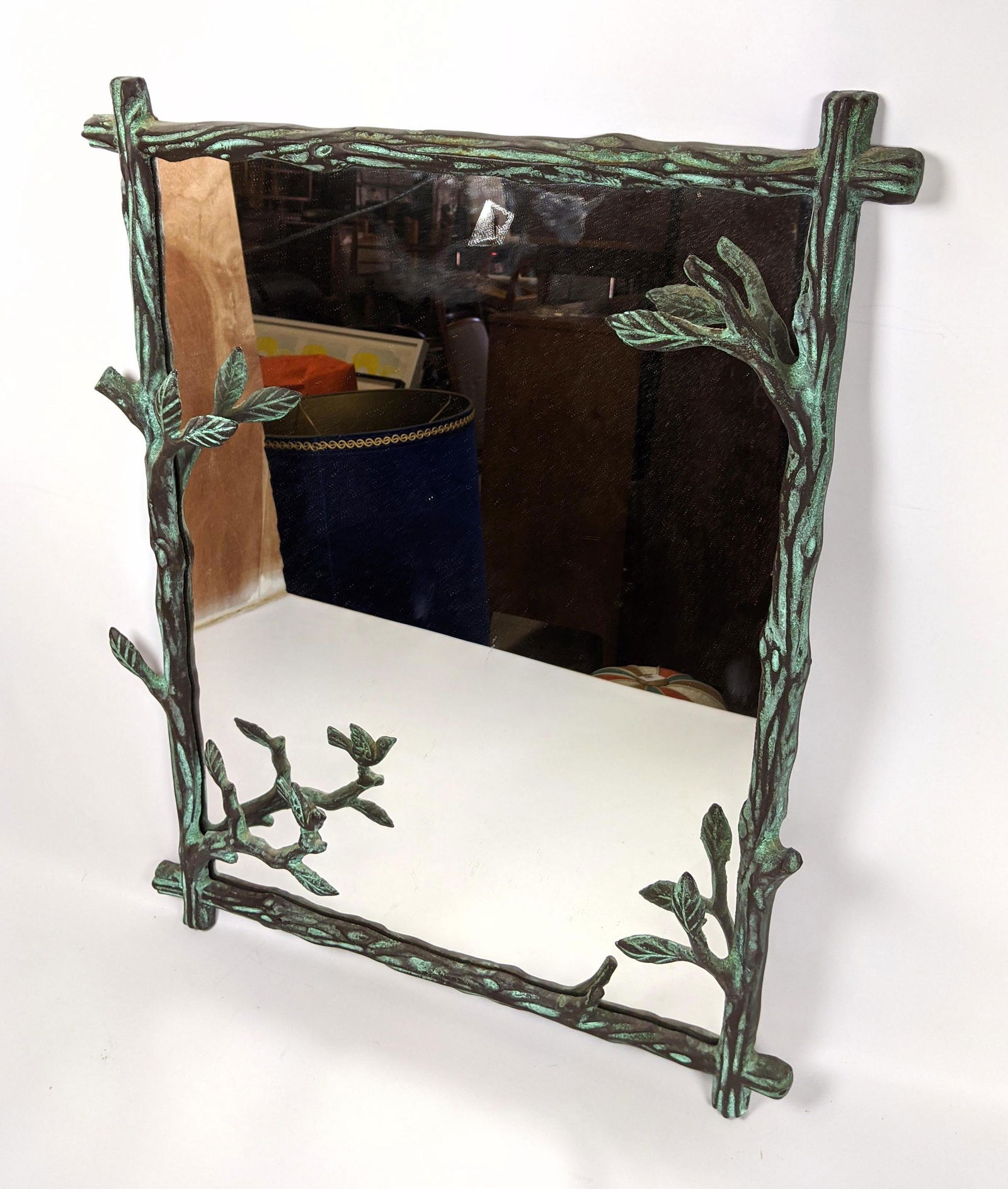 Decorative Brass Wall Mirror with Green Patination. Ila (1 of 10)