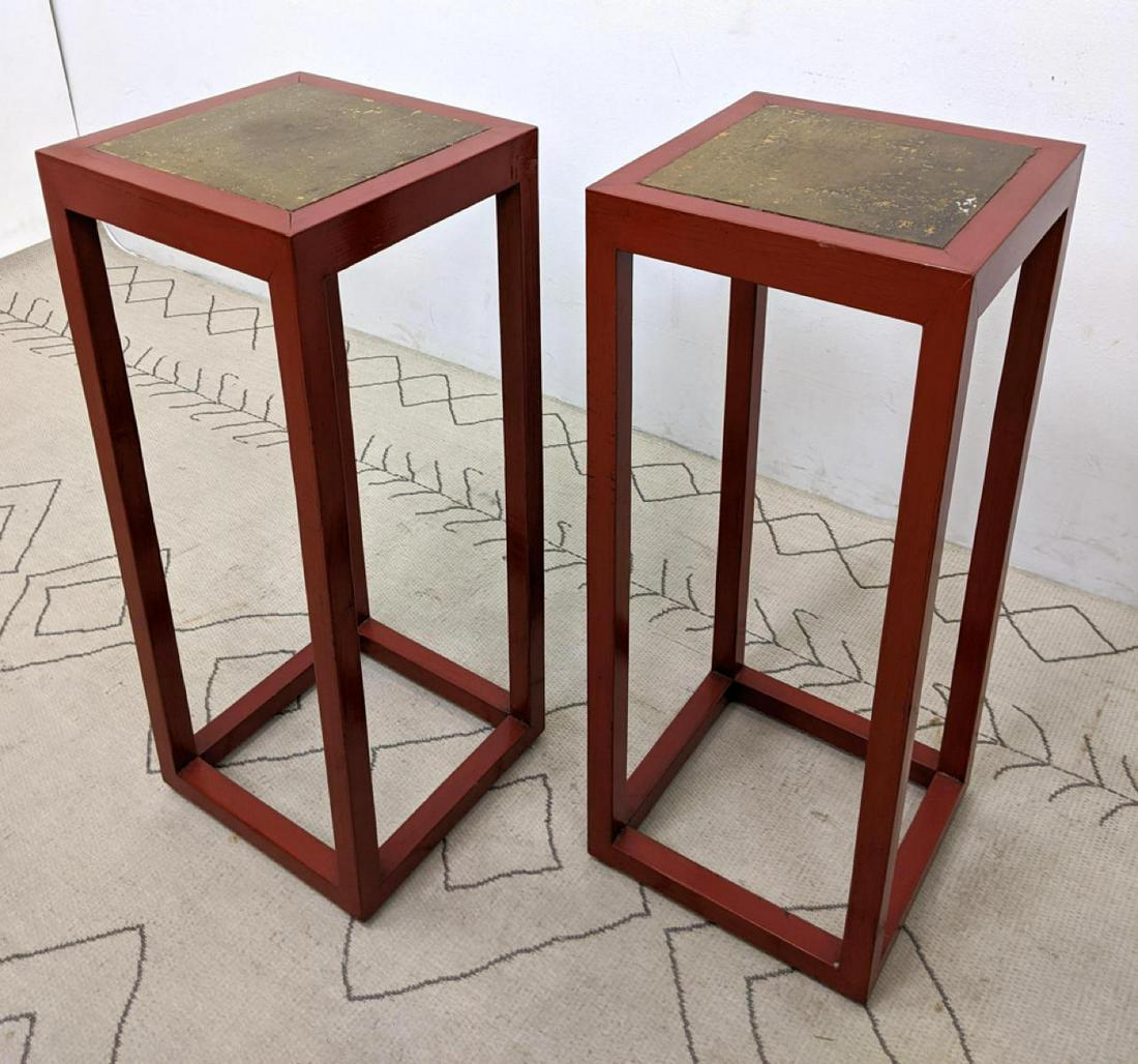 Pair Red Lacquer and Marble Pedestal Table Stands. (1 of 11)
