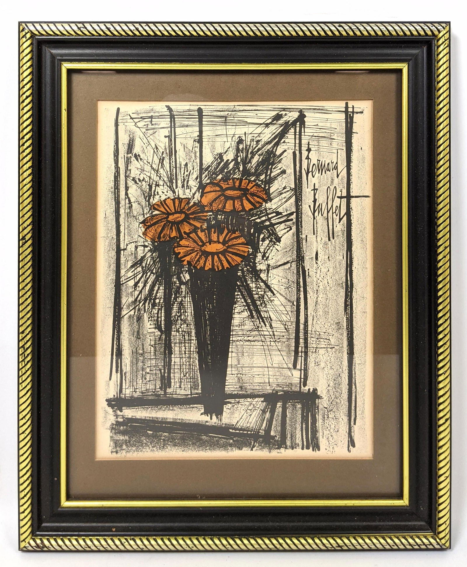 BERNARD BUFFET Lithograph Print. FLOWER. Framed under: BERNARD BUFFET Lithograph Print. FLOWER. Framed under glass. -- Dimensions: Image Size: H: 11 inches: W: 8.5 inches -- FRAME SIZE: Frame Height 16.5 inches - Frame Width 13.5 inches ---