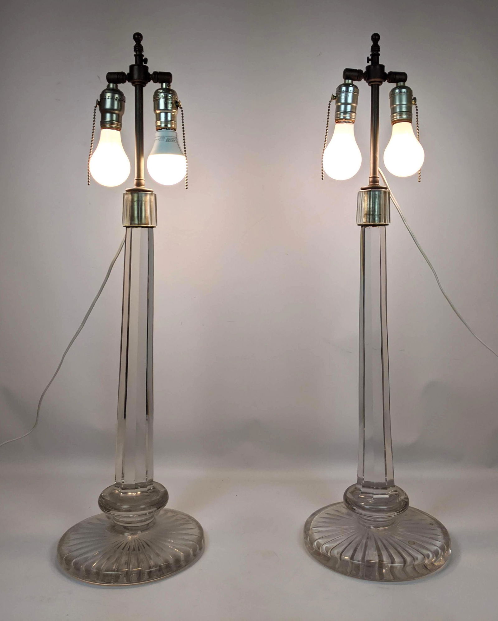 Pair Impressive Large Crystal Column Table Lamps.  Soli (1 of 12)