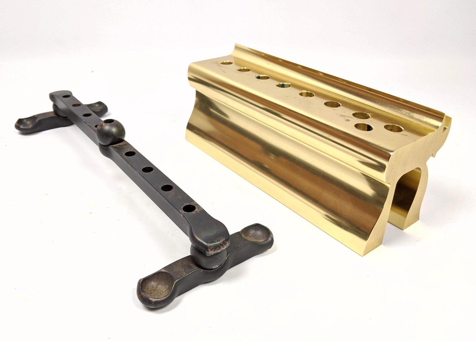 2 Modernist Menorah Candle Holders.: 2 Modernist Menorah Candle Holders.-- Dimensions: H: 4 inches: W: 9.5 inches: D: 3.5 inches ---