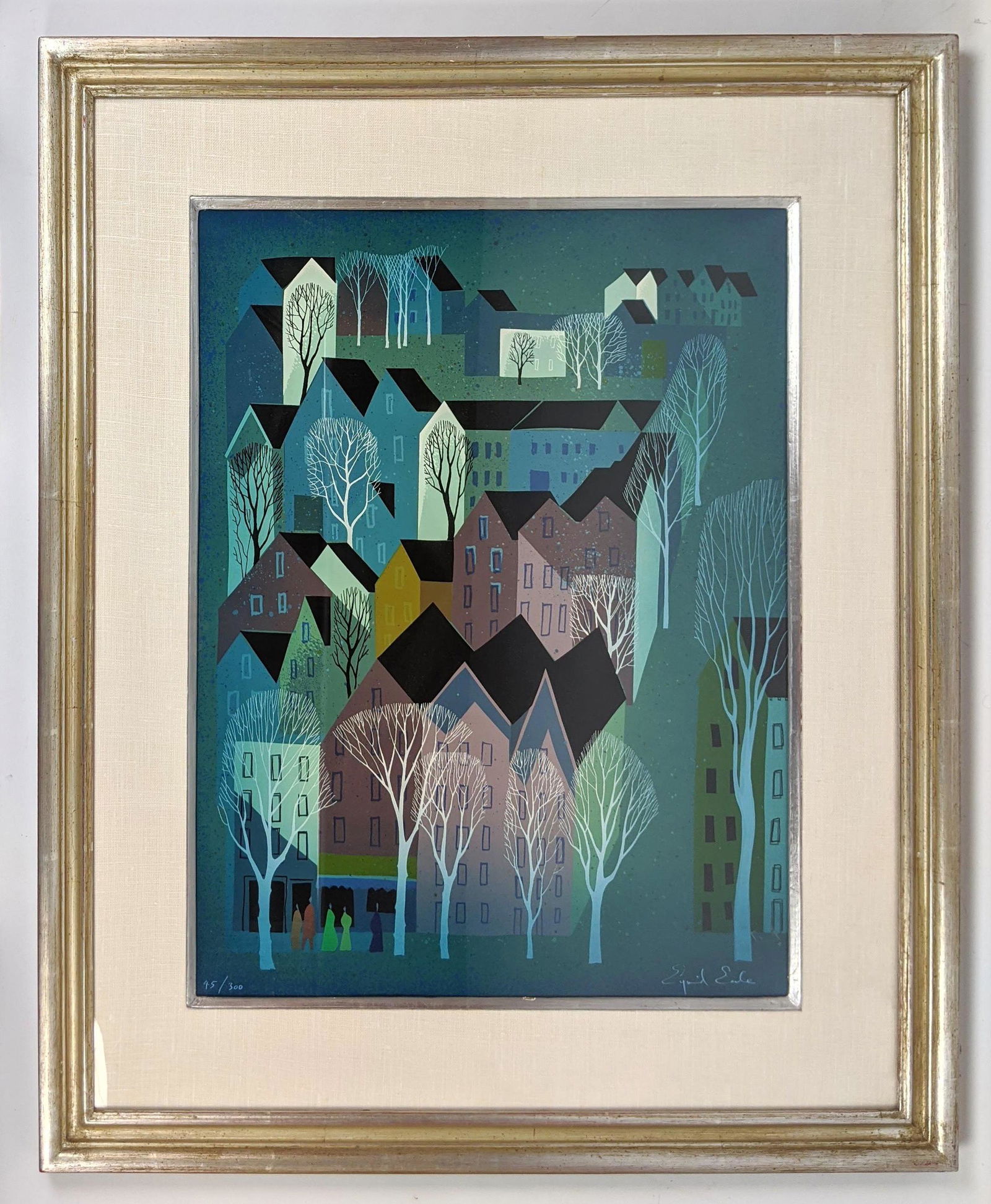 EYVIND EARLE  Color Lithograph Print "Village On The Hi (1 of 9)