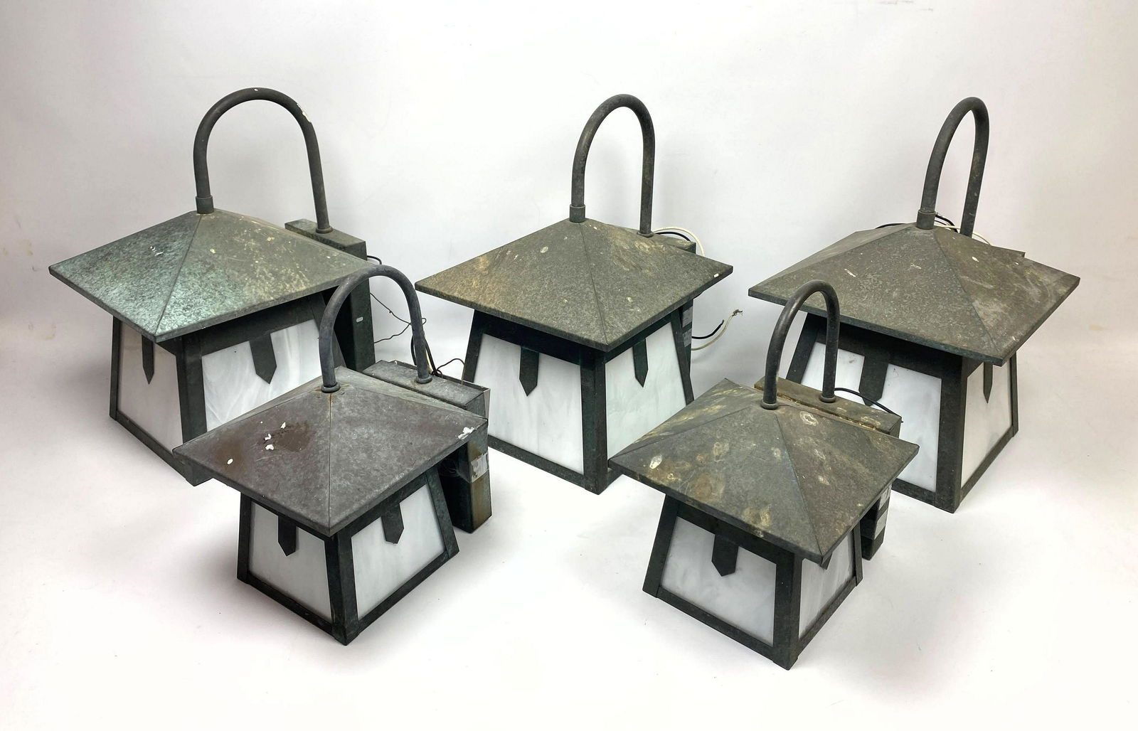 Set 5 Arts and Crafts Style Wall Lanterns.  Green patin (1 of 14)