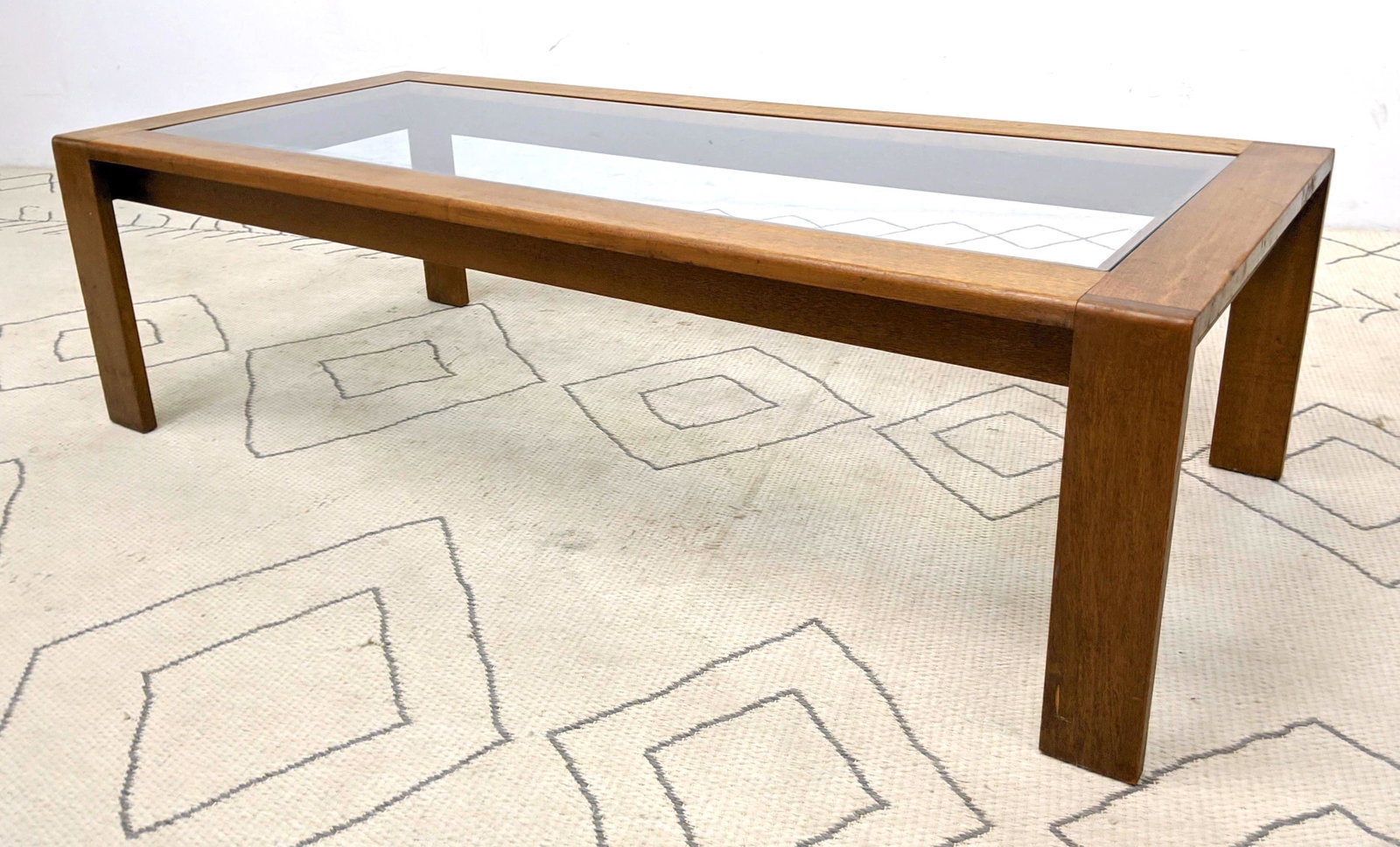 Mid Century Modern Coffee Cocktail Table. Inset glass t: Mid Century Modern Coffee Cocktail Table. Inset glass top.-- Dimensions: H: 14 inches: W: 50 inches: D: 22 inches ---