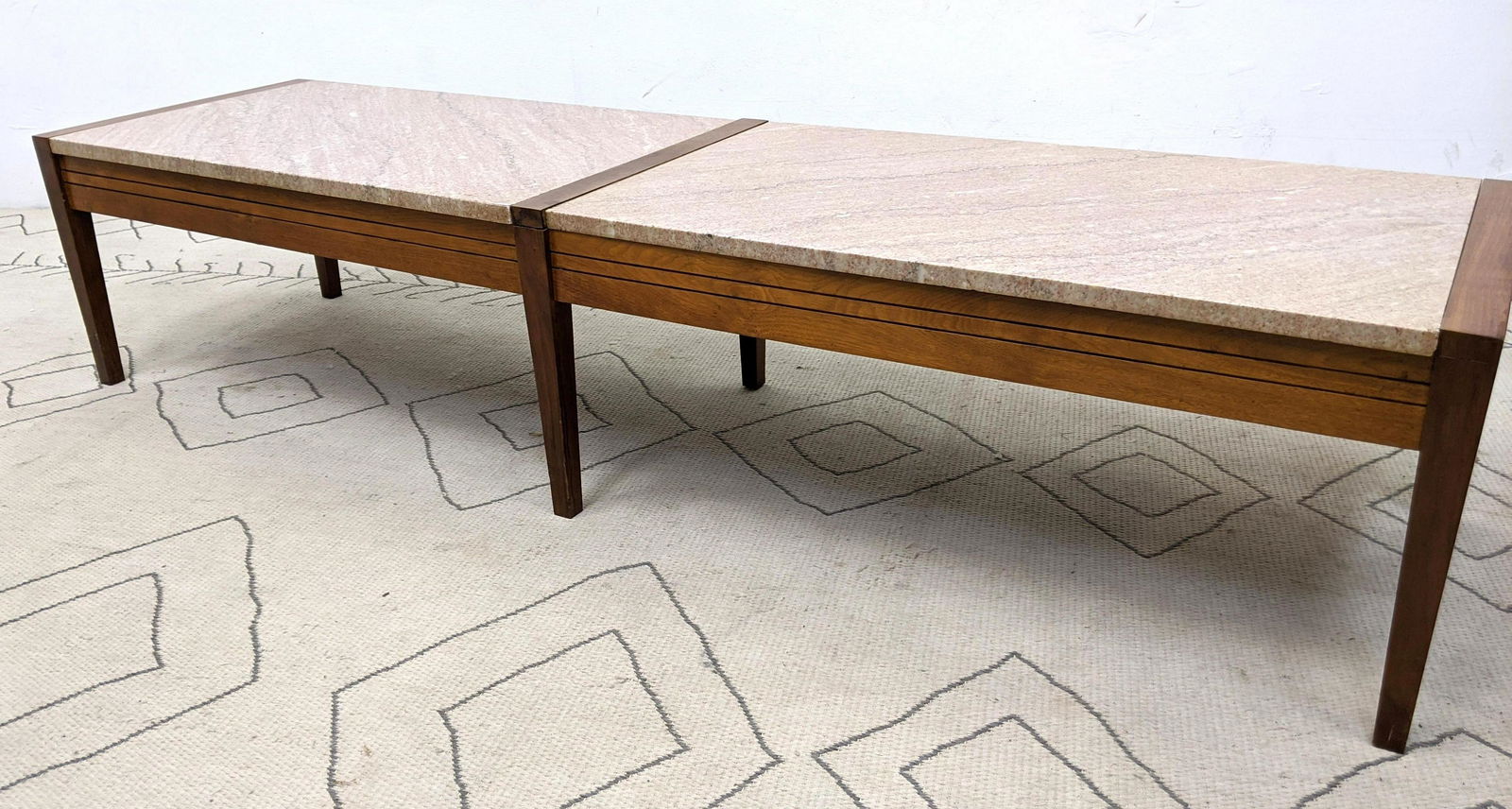 American Modern Walnut and Marble Coffee Cocktail Table (1 of 11)