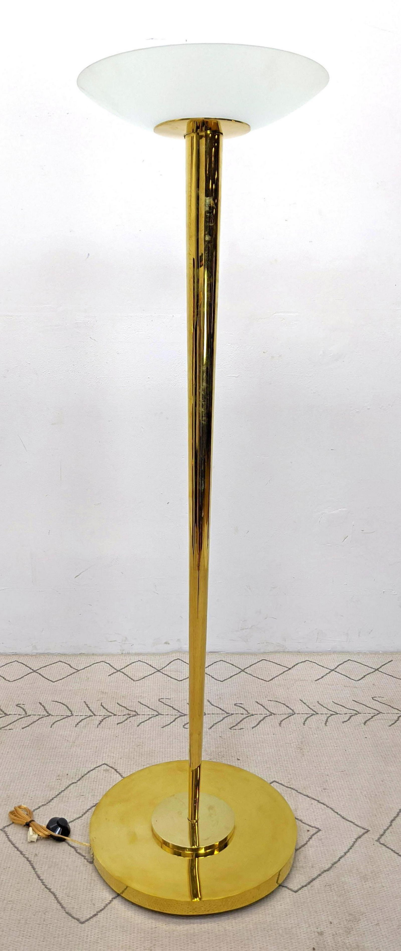 JEAN PERZEL Modernist Brass Floor Lamp Torchiere. Frost (1 of 11)