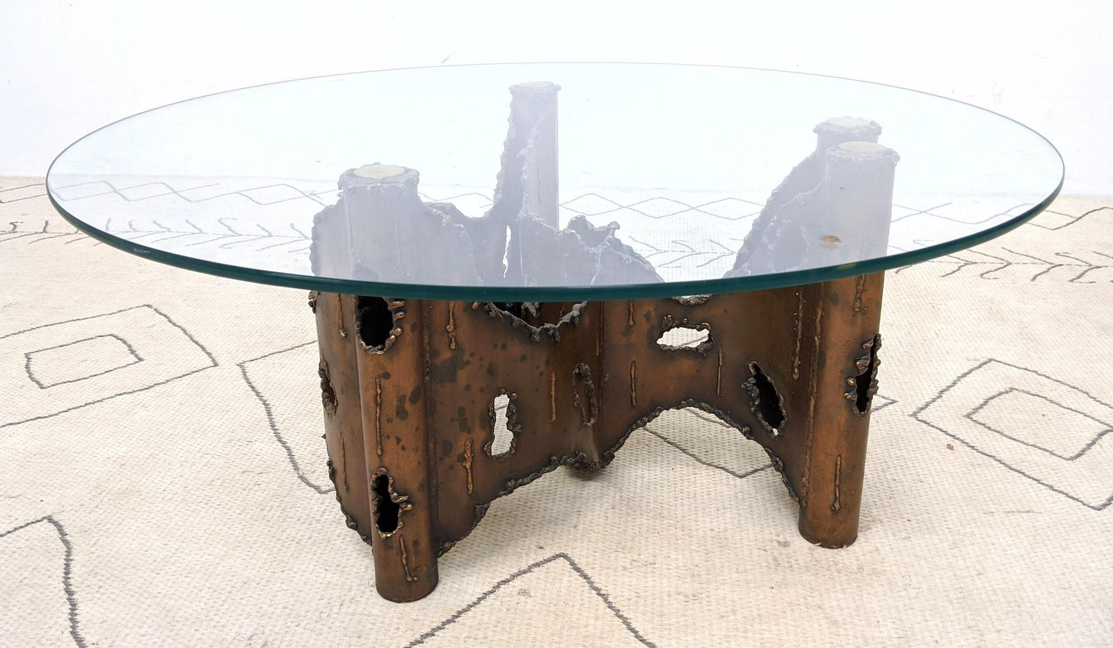 Brutalist Welded Metal Glass Top Cocktail Table. Torch (1 of 9)