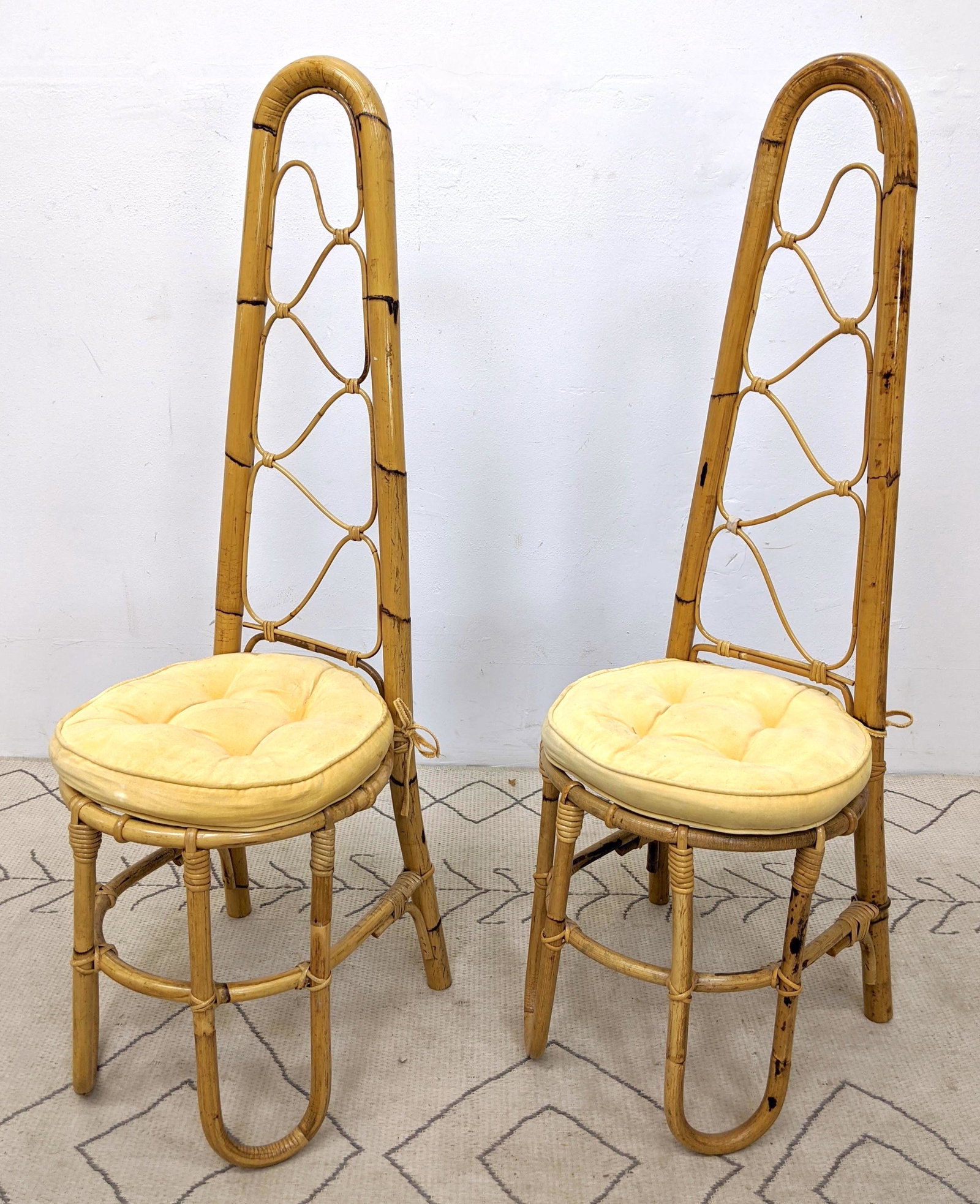 Pair Tall Back Rattan Bamboo Chairs. (1 of 12)