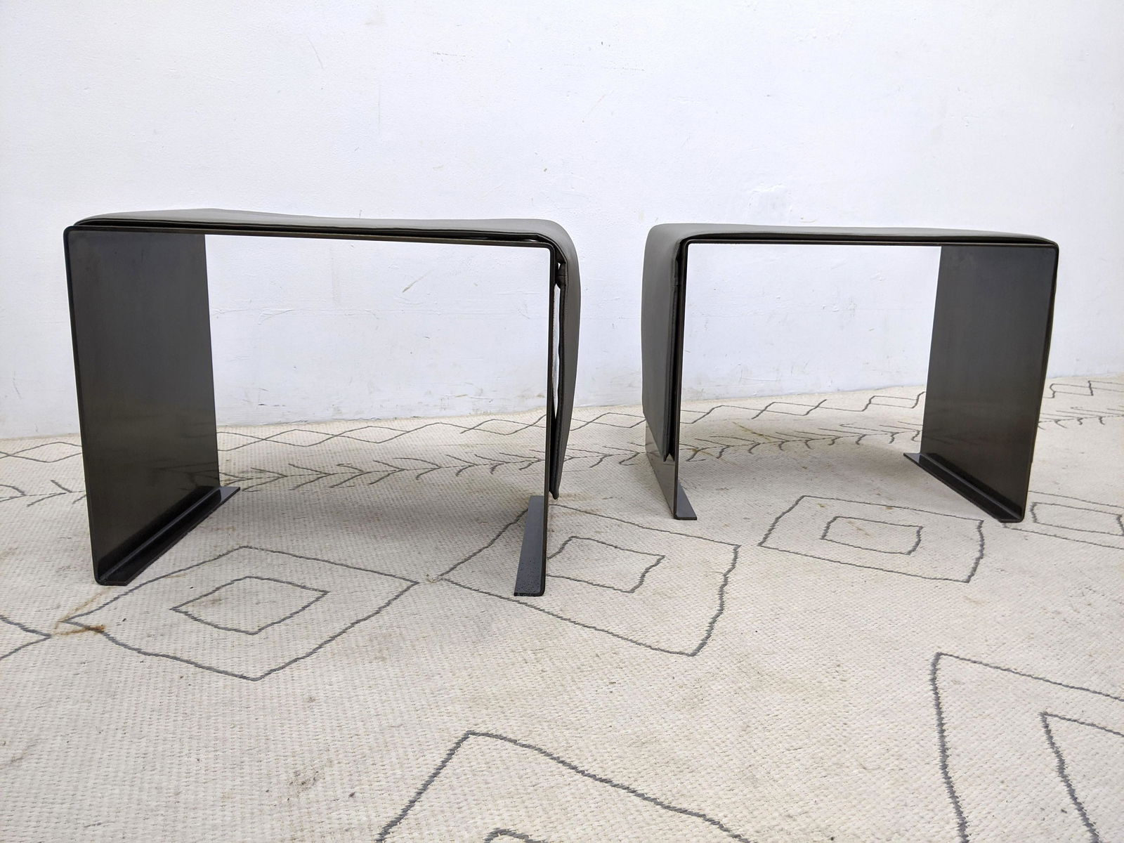 Pair Decorator Modern Steel Benches Stools with Magneti (1 of 6)