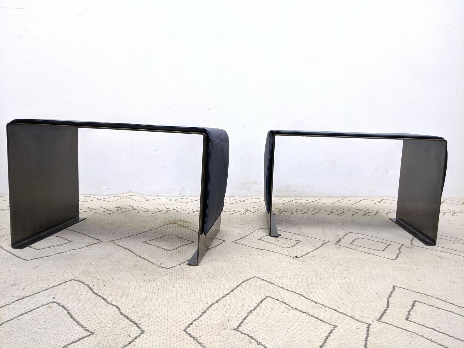 Pair Decorator Modern Steel Benches Stools with Magneti (1 of 5)