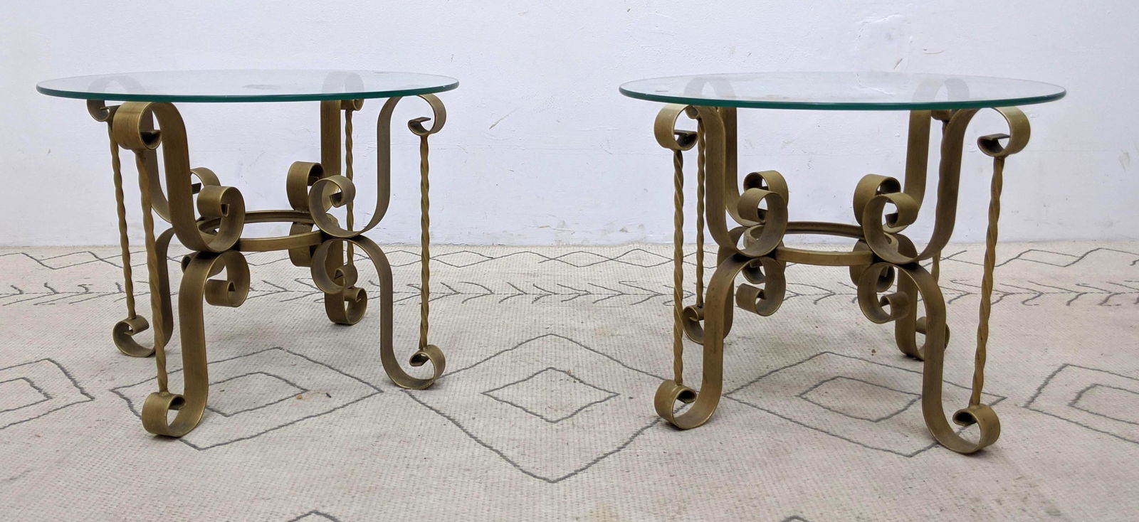 Decorator Iron and Glass Side Tables. Scroll iron. Gold (1 of 11)