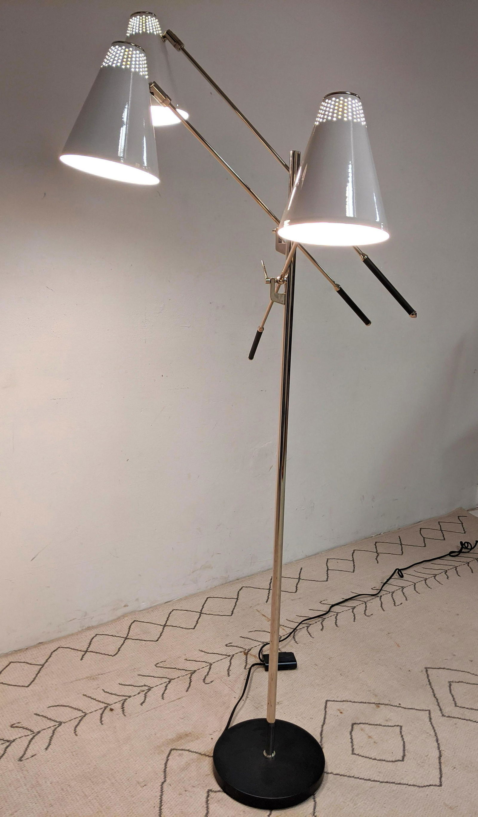 Contemporary Three Arm Floor Lamp with 3 white enamel c (1 of 14)