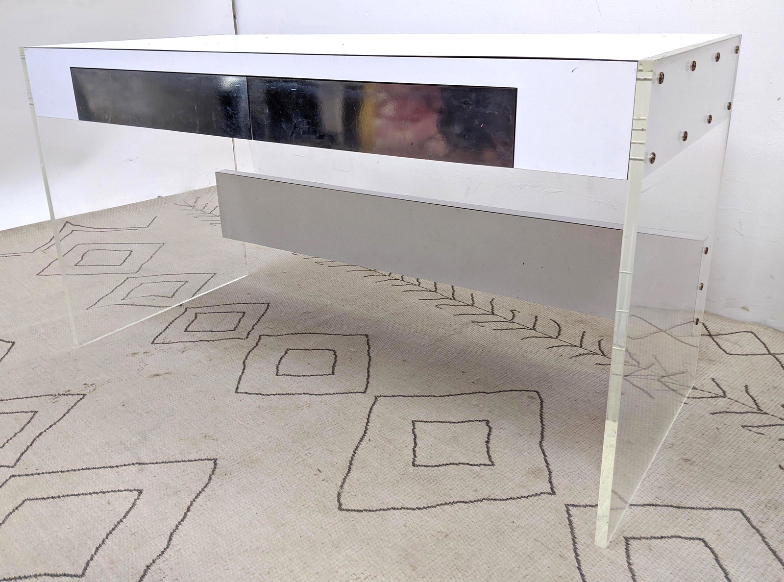 Lucite and White Laminate Vanity Desk with Chrome Lamin (1 of 12)