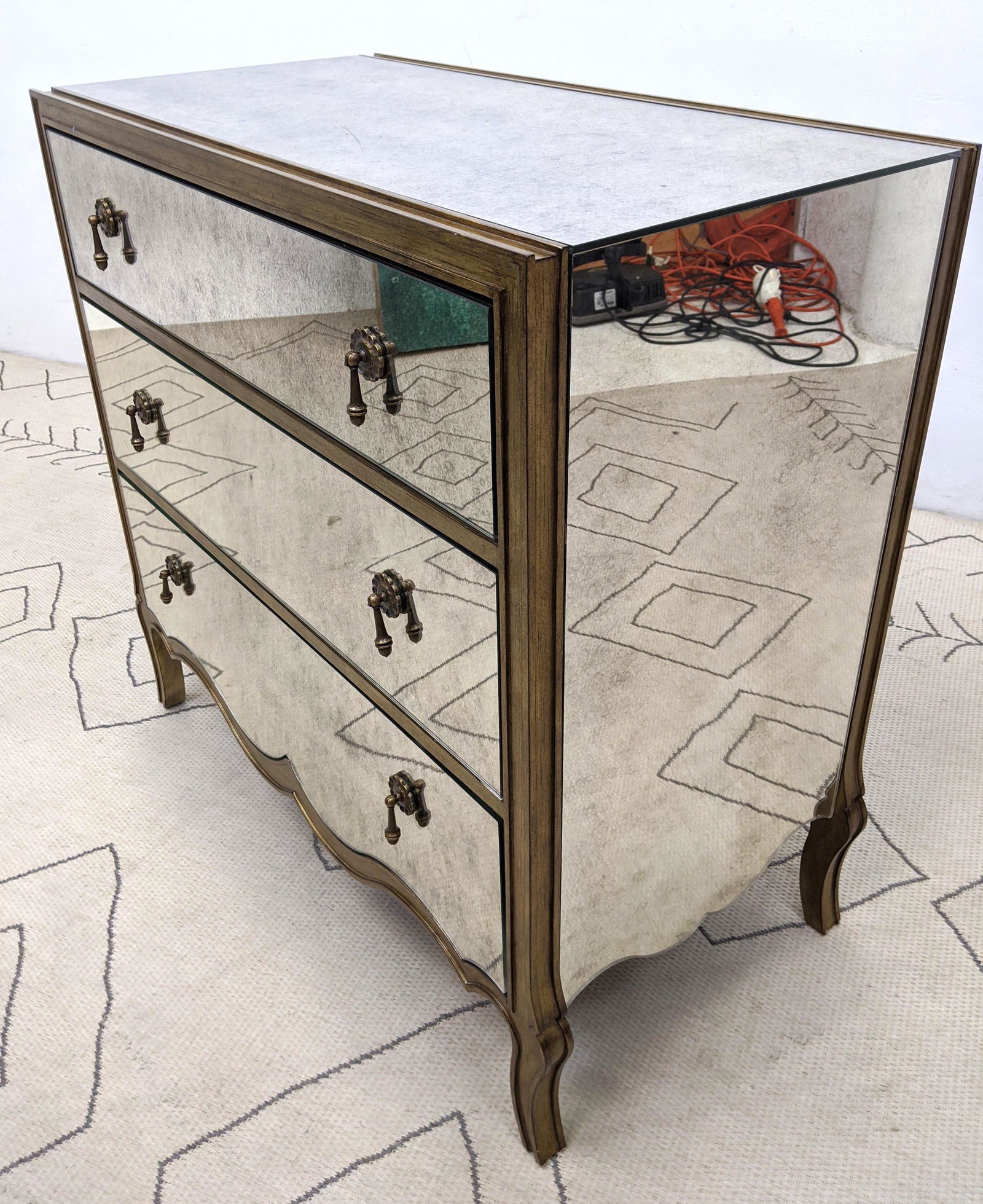 Eglomise Mirrored Dresser Cabinet with Wood Trim.  Meta (1 of 11)