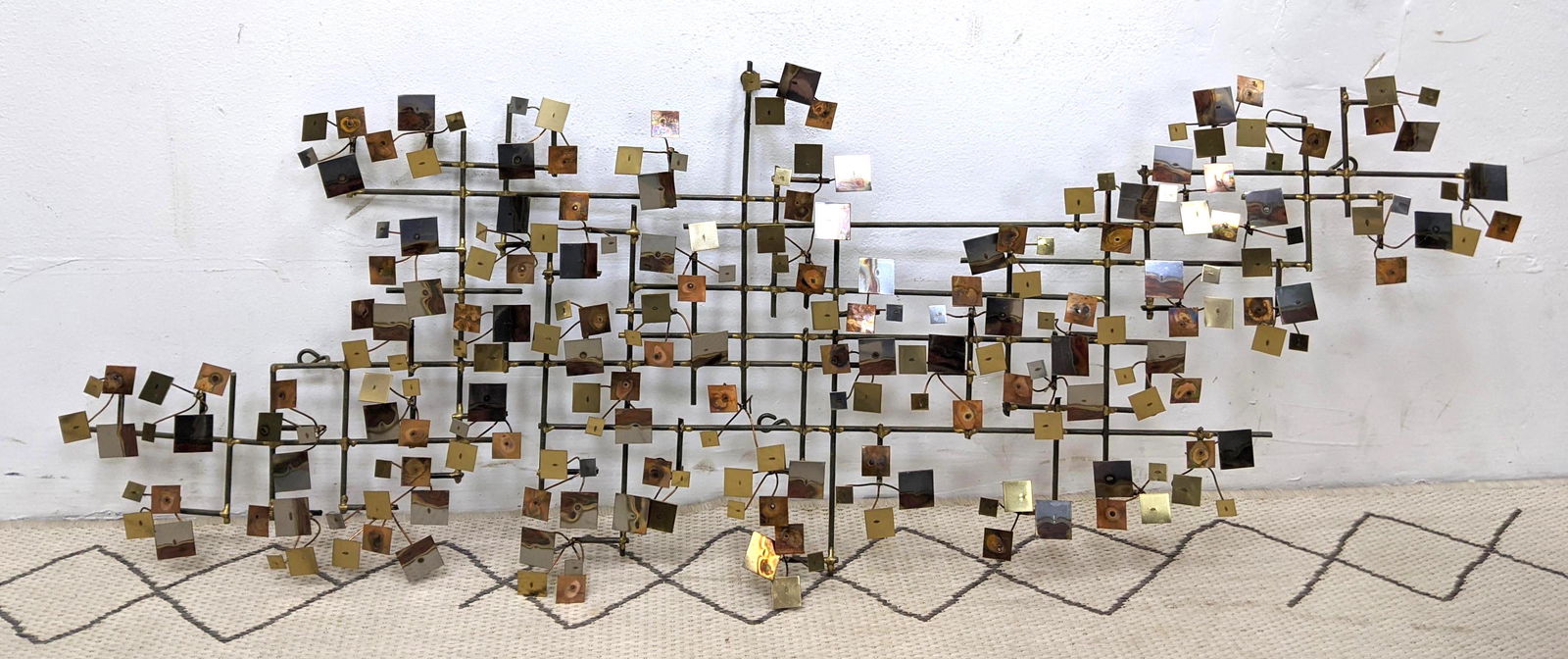 Mixed Metal Wall Sculpture. Metal squares on wire frame (1 of 10)