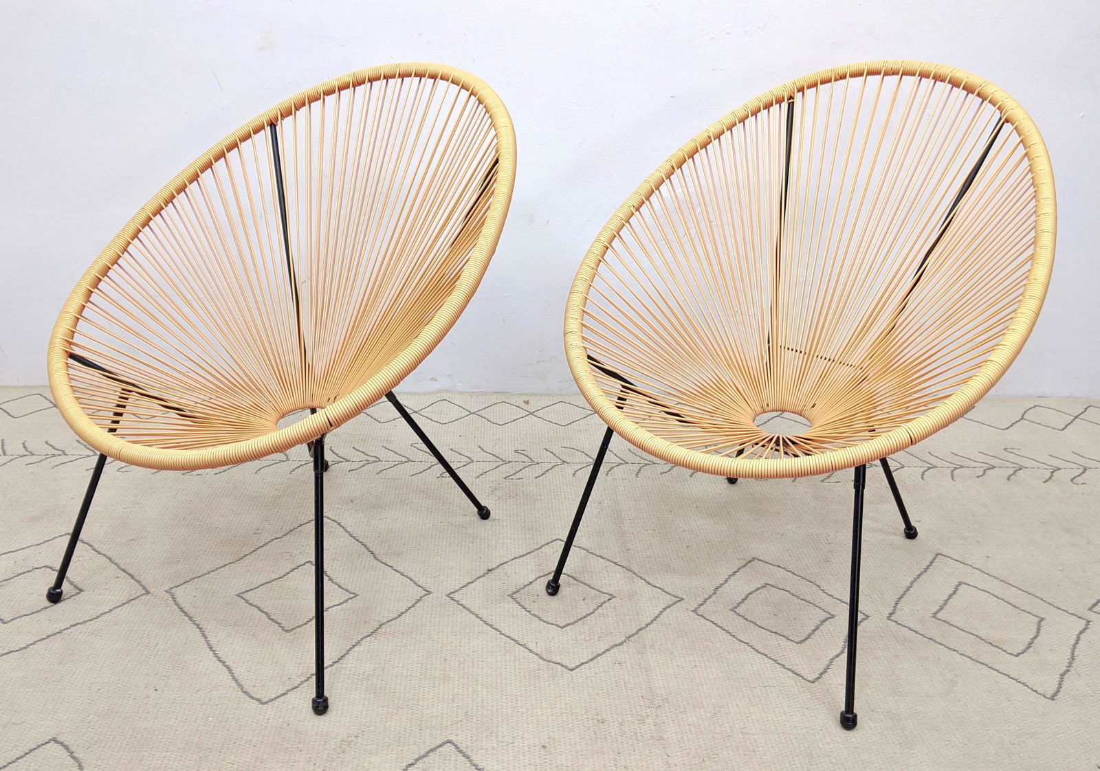 Pair Outdoor Hoop Lounge Chairs with Plastic Cording. (1 of 11)