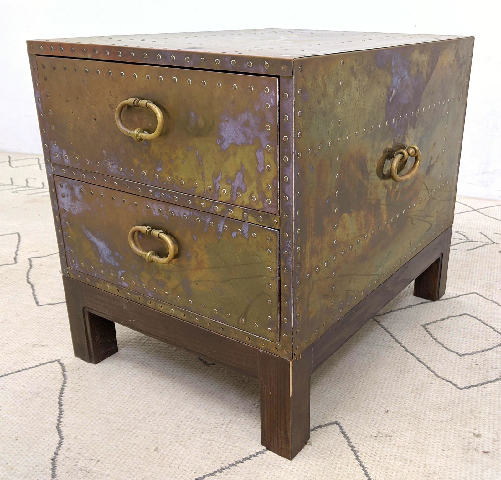 SARRIED Brass Bound Chest on Wood Base. Unmarked. (1 of 13)