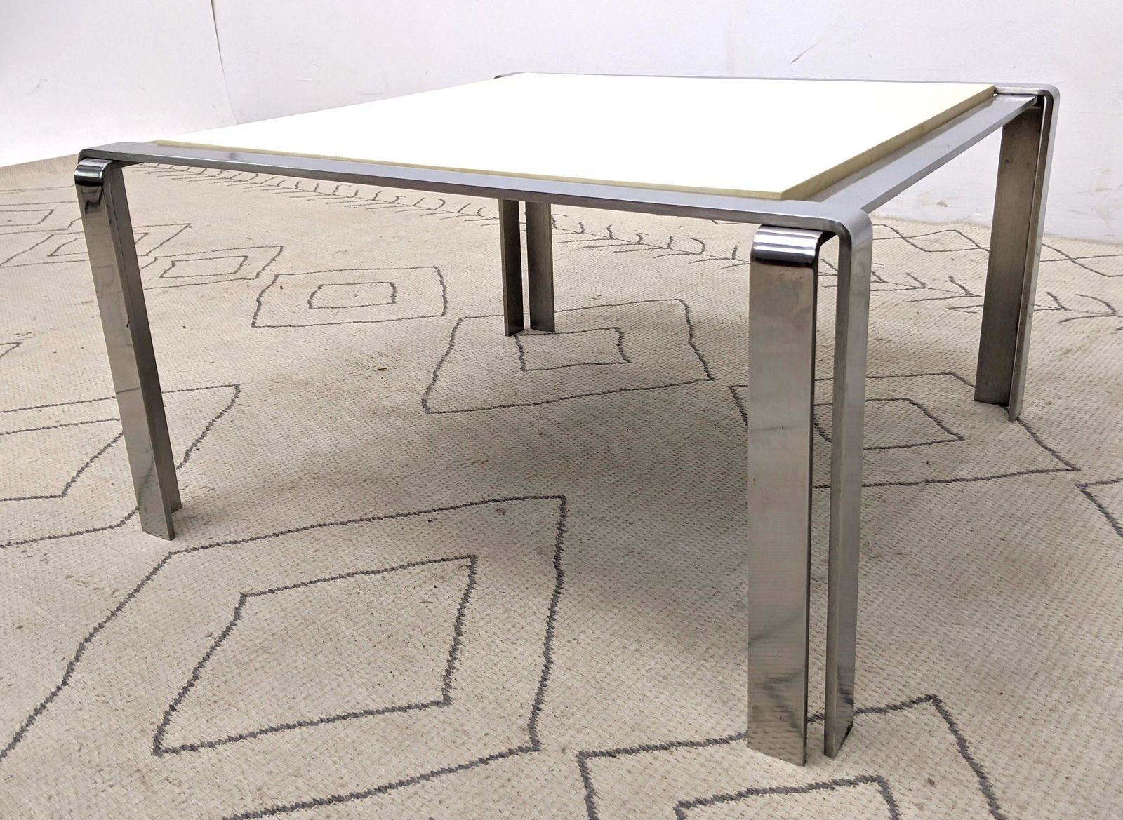 Heavy Stainless Steel Coffee Cocktail Table. Wide Strap (1 of 11)