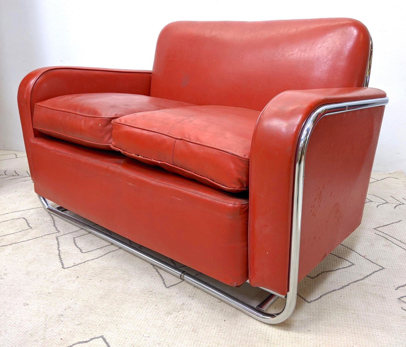 Wolfgang Hoffmann for Howell Red Loveseat Sofa. Newly r (1 of 13)