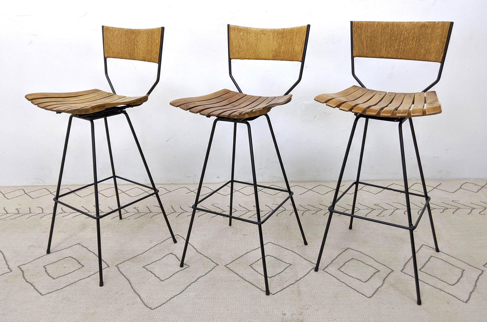 Set 3 Arthur Umanoff Bar Stools with Wrapped Backs and (1 of 12)