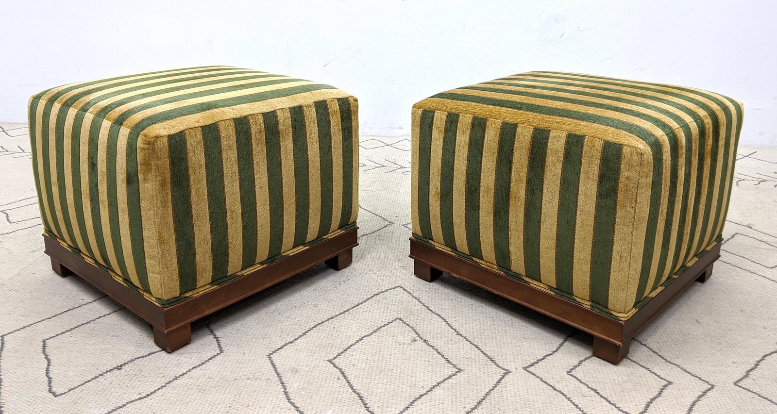 Pair Decorator Cube Ottoman Stools. Striped Fabric. Woo (1 of 4)