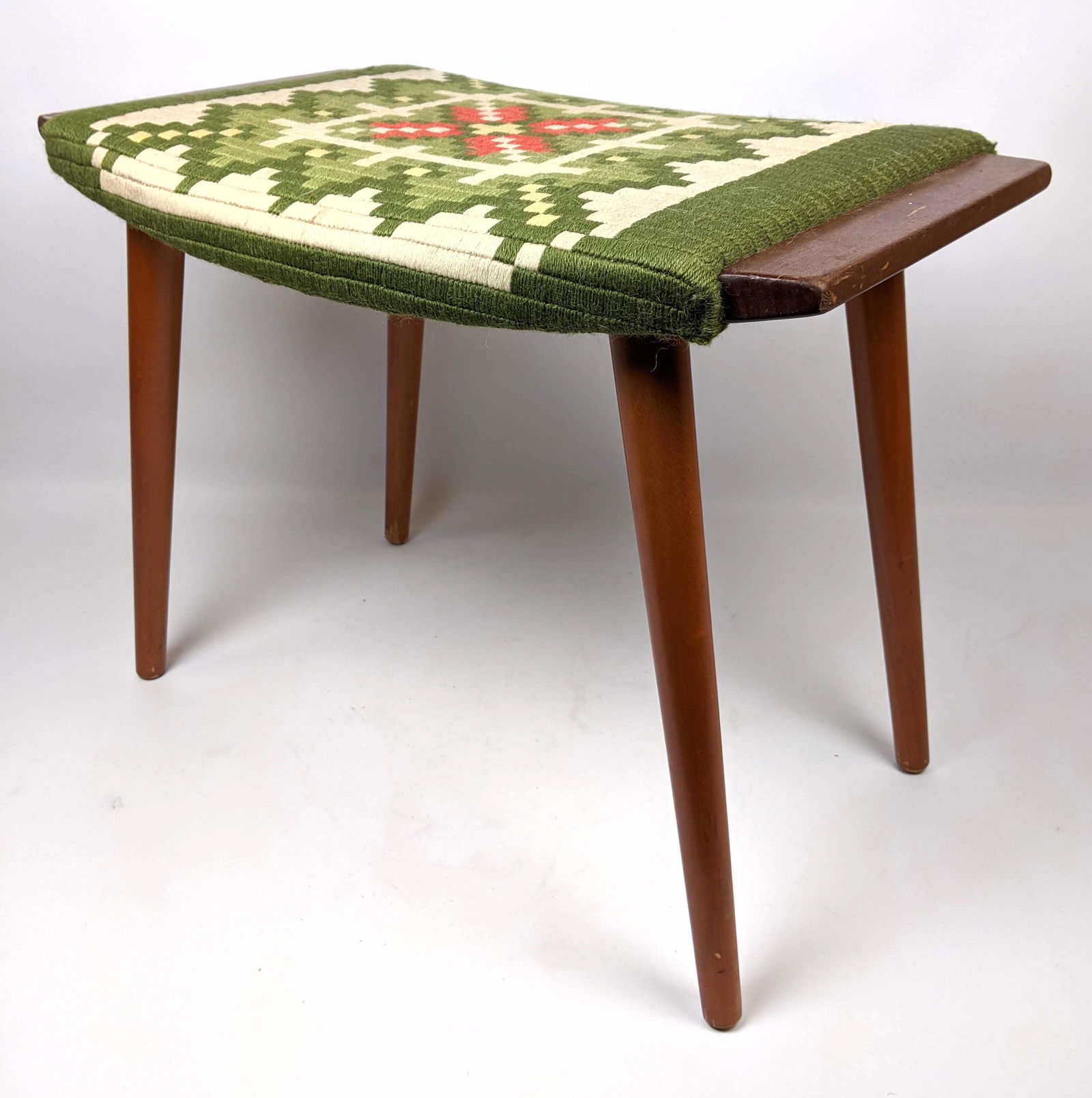 Danish Modern Foot Stool Bench. Patterned seat cushion. (1 of 10)