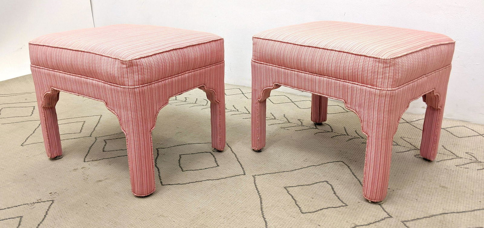 Pr Pink Upholstered Billy Baldwin style Stools. Asian s (1 of 9)