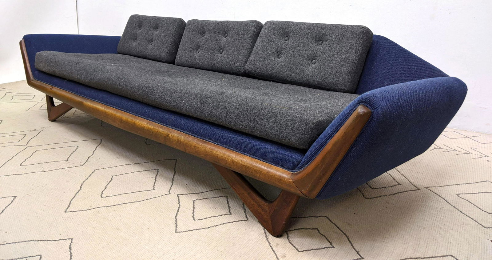 ADRIAN PEARSALL Walnut Sofa Couch. Two tone blue & gray (1 of 1)