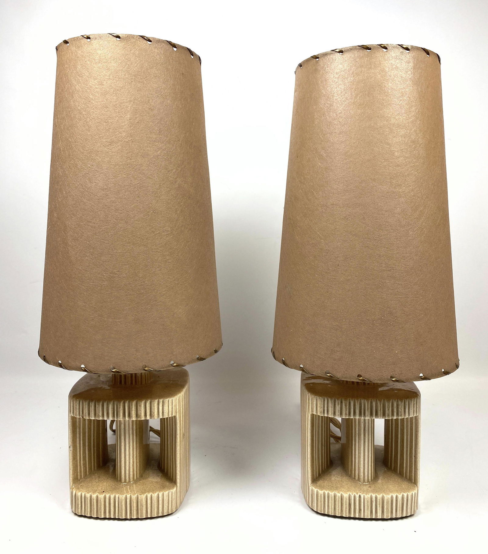 Pair 50s Modern Table Lamps.  Porcelain with tall cone (1 of 11)