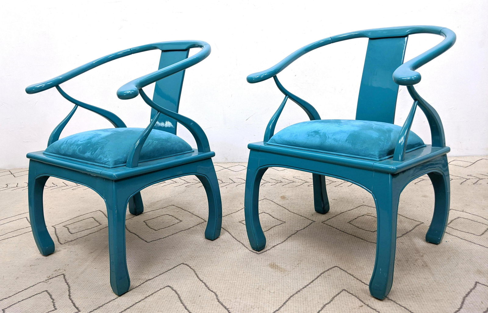 Pair Asian Style decorator Lounge Chairs.  Blue Lacquer (1 of 12)