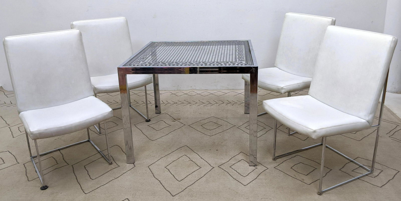 5pc Chrome Dining Table & Chairs. 4 Milo Baughman Thin (1 of 15)