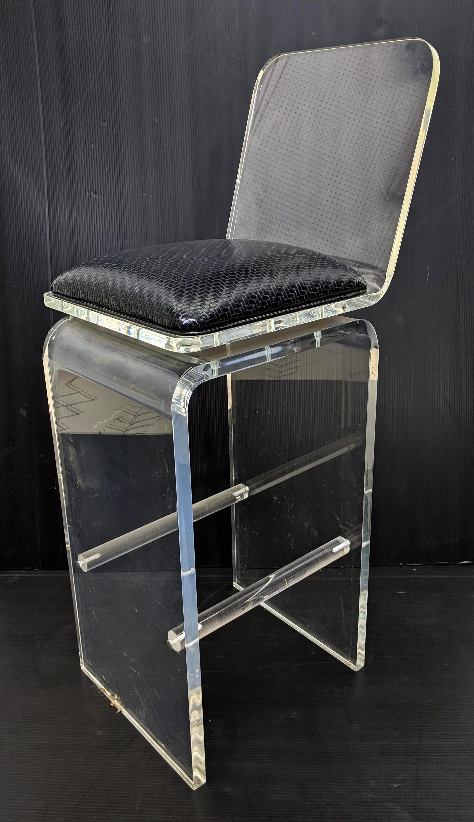 Single molded clear Lucite Bar Stool. Black cushion swi (1 of 9)