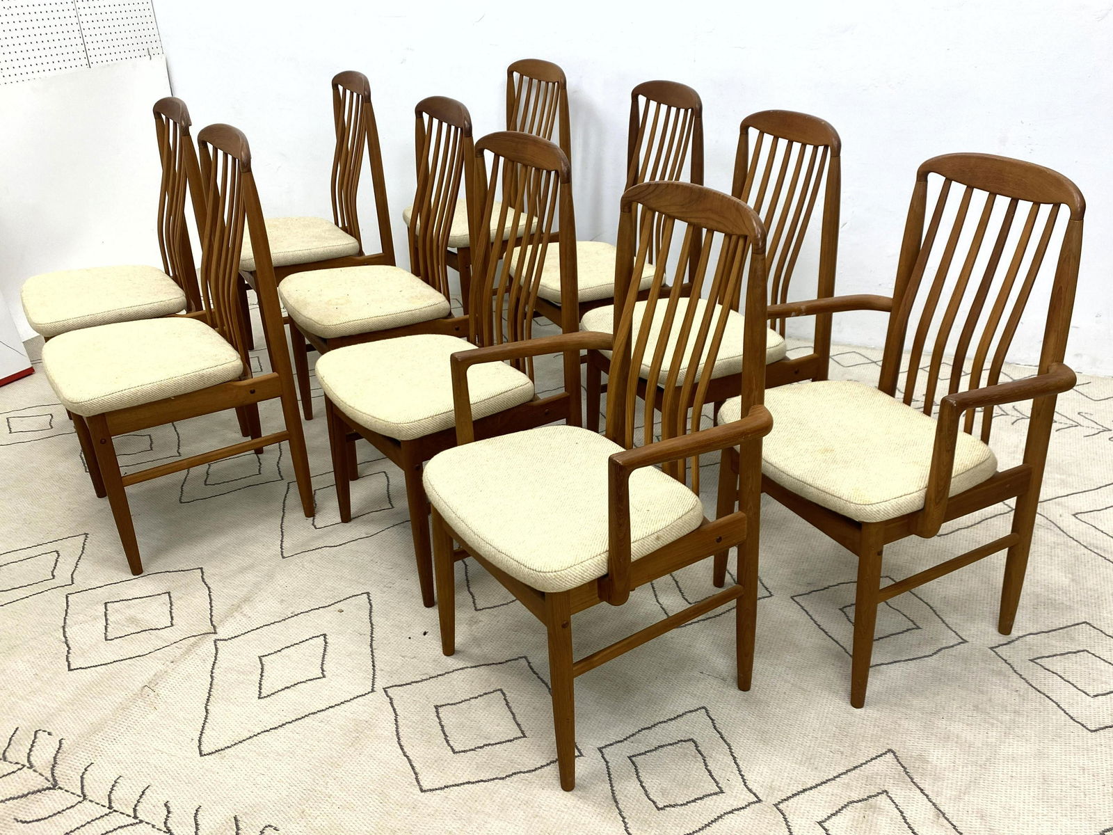 set 10 Danish Modern Teak Dining Chairs. (1 of 12)