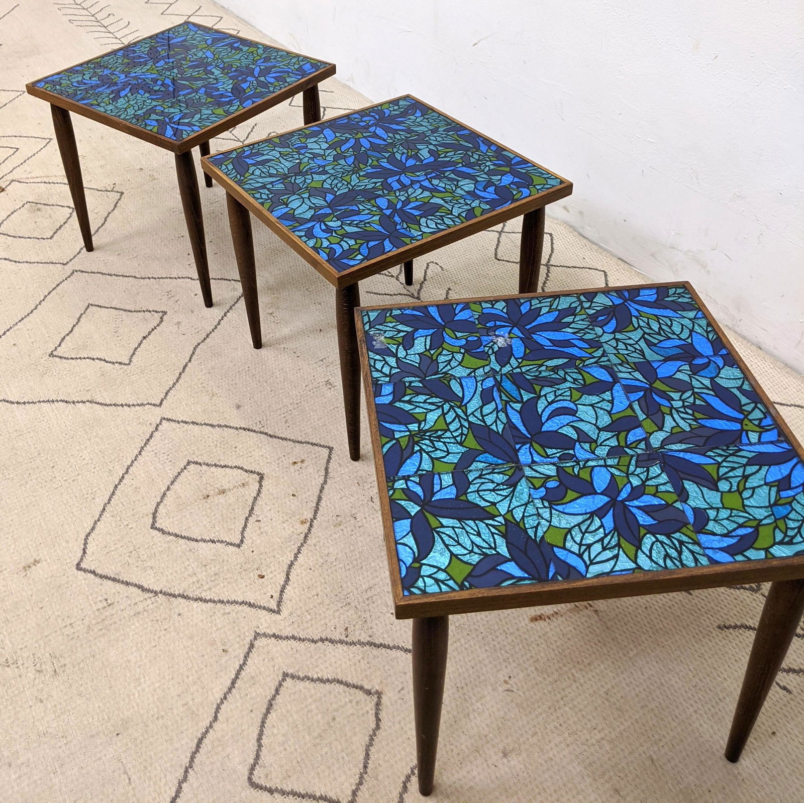 Set 3 Mid Century Modern  Square tables.  Foil decorate (1 of 10)