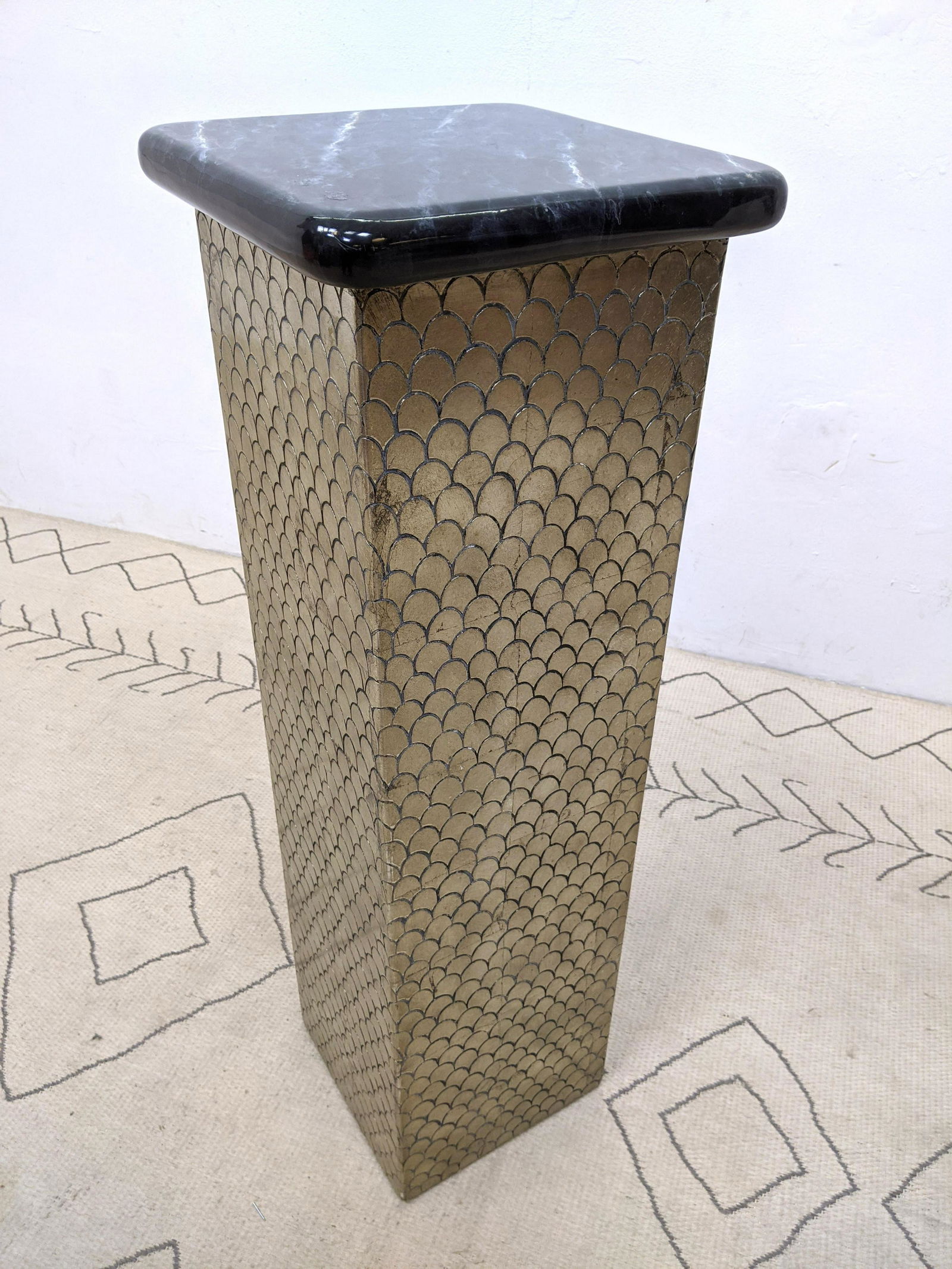 Decorator Pedestal Stand.  Faux marble top and solver f (1 of 10)