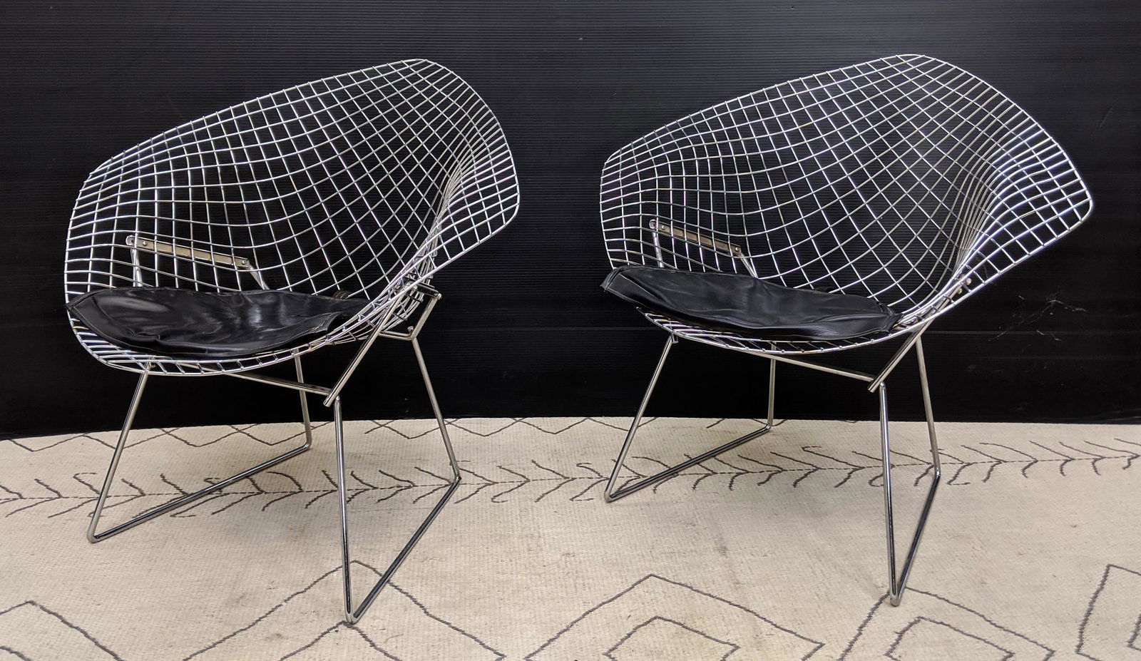Pair Chrome Bertoia Diamond Chairs.  Wire Mesh. (1 of 11)