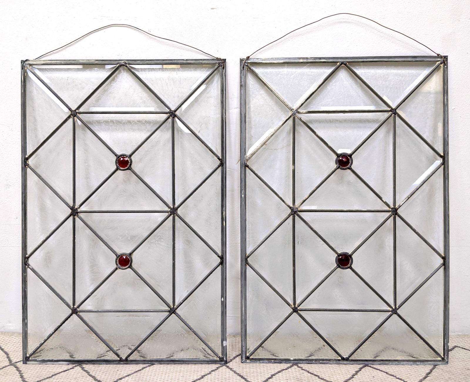 Pair Leaded Glass Window Panels. Beveled Glass. (1 of 11)