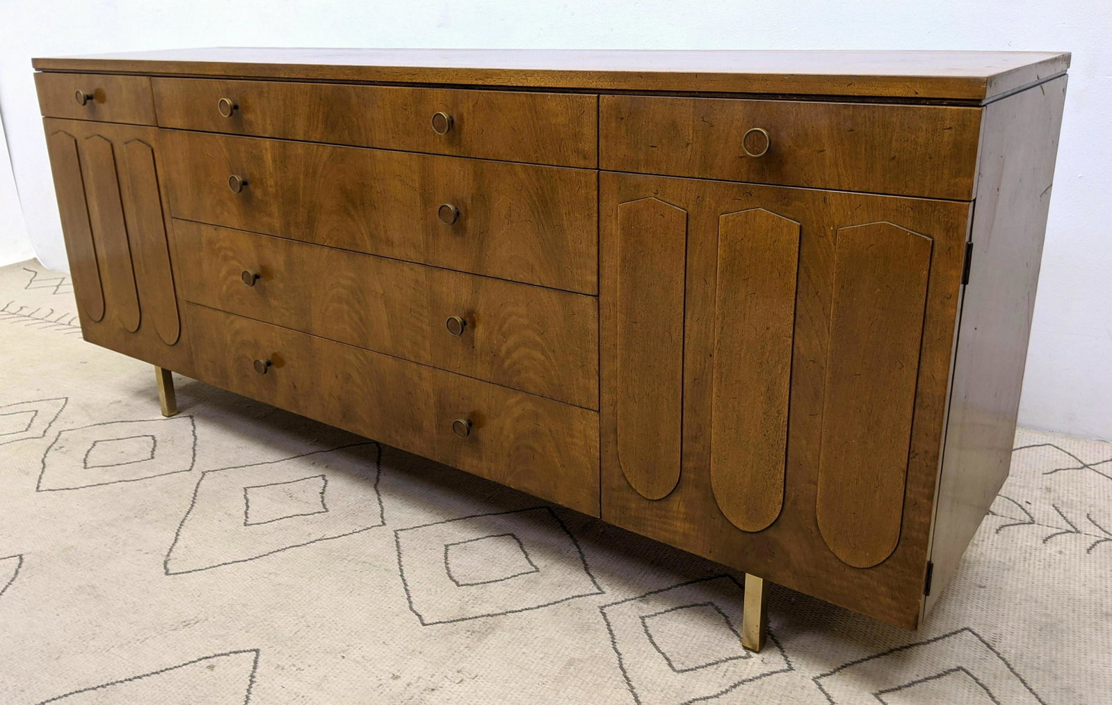 JOHNSON FURNITURE Credenza Low Dresser with Metal Legs.: JOHNSON FURNITURE Credenza Low Dresser with Metal Legs. American Modern -- Dimensions: H: 32 inches: W: 76 inches: D: 19 inches ---