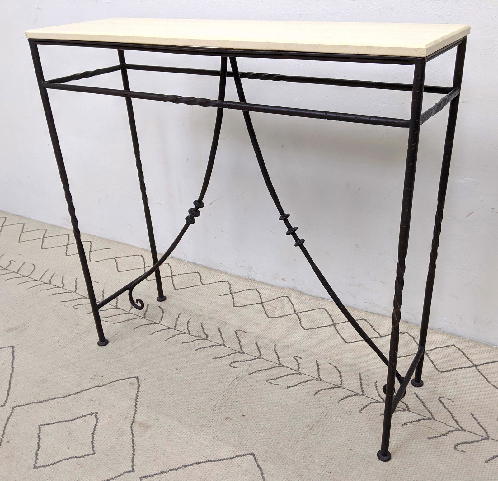 Travertine Marble Top Iron Base Hall Console Table. (1 of 10)