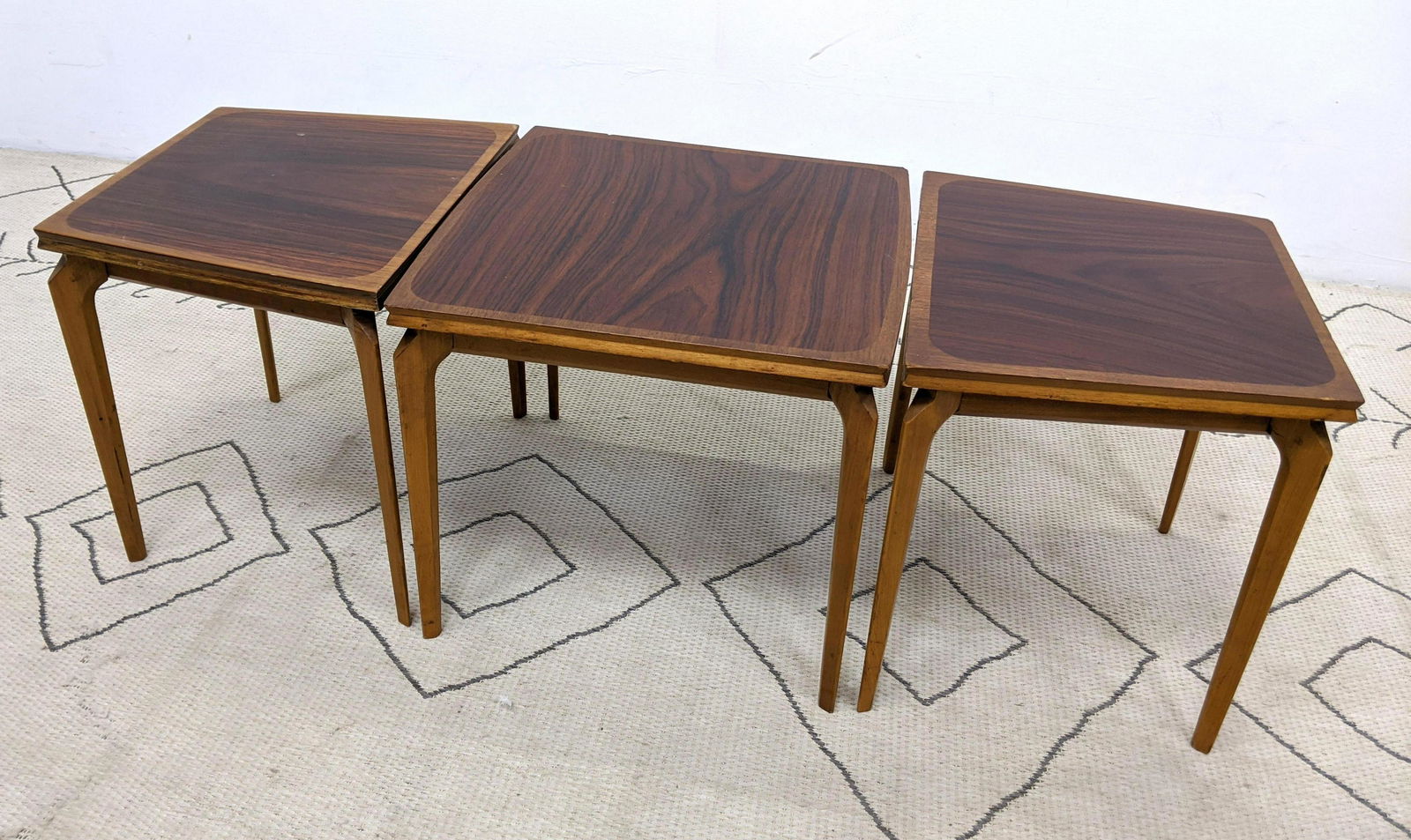 FABRY 3pc Table Set. Rosewood with banding. Made in Bel (1 of 16)
