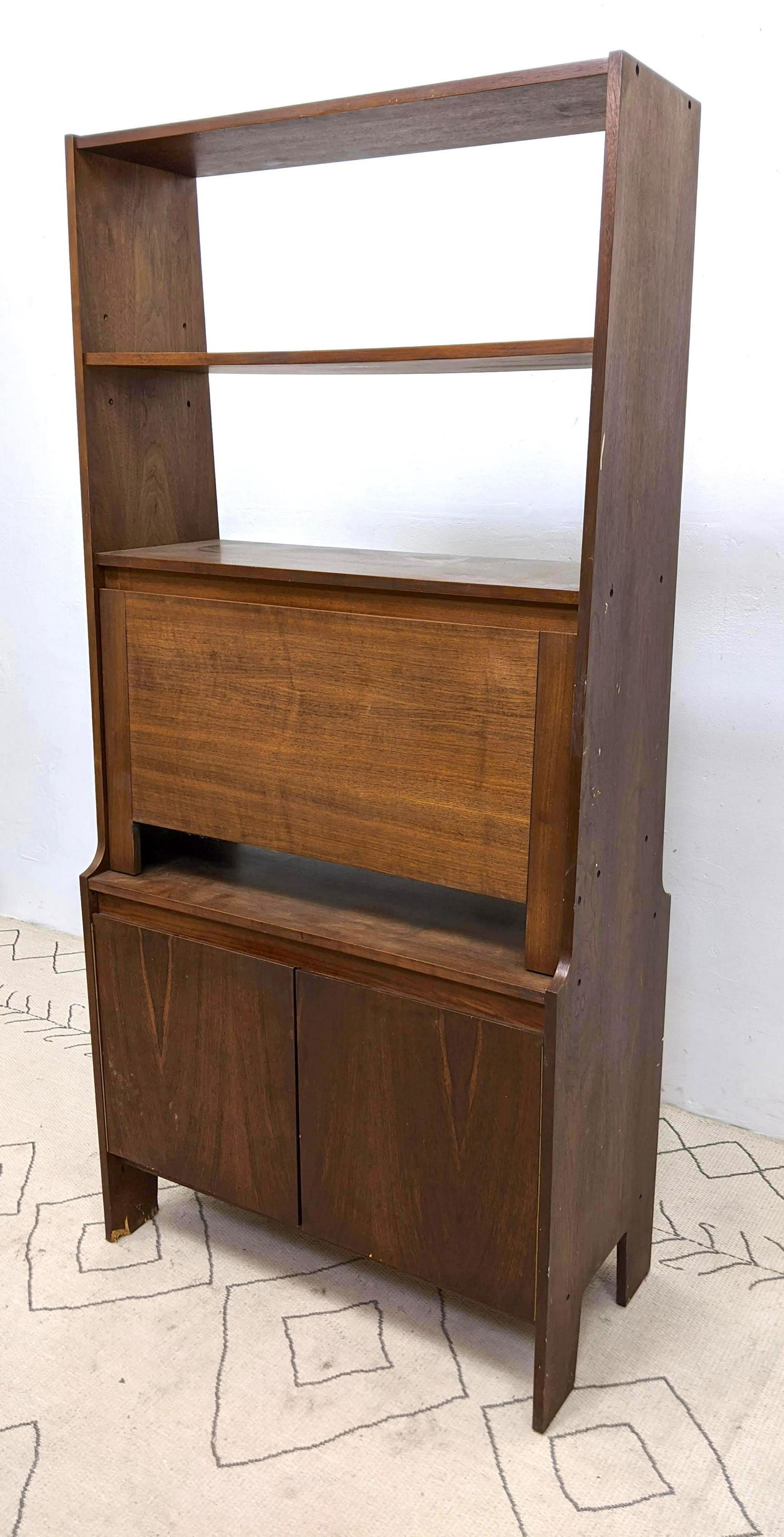 American Modern Walnut Bookcase Desk Cabinet. (1 of 15)