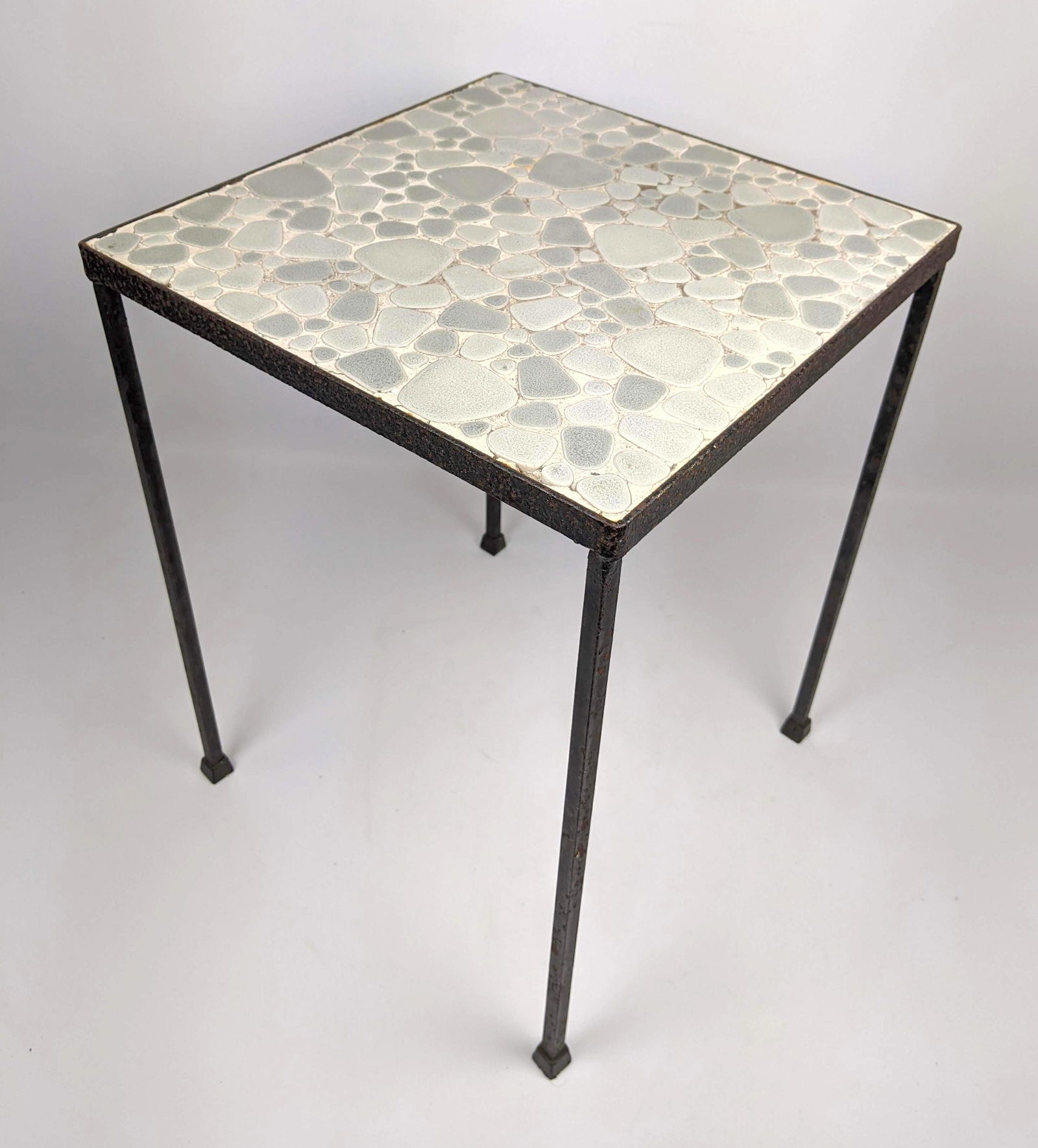 Mid Century Modern Iron Tile Top Small Table. Stone sty (1 of 11)